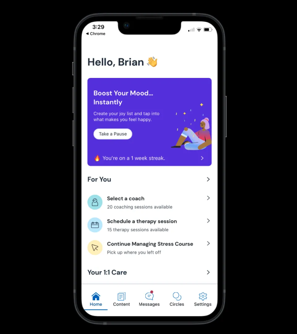 The native mobile Member home screen with a bottom navigation bar that matches the web navigation look.