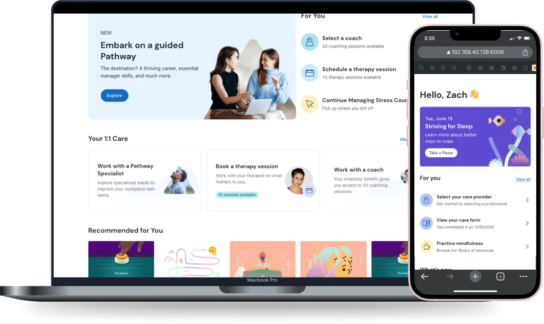Desktop and mobile views of the new home screen at Modern Health